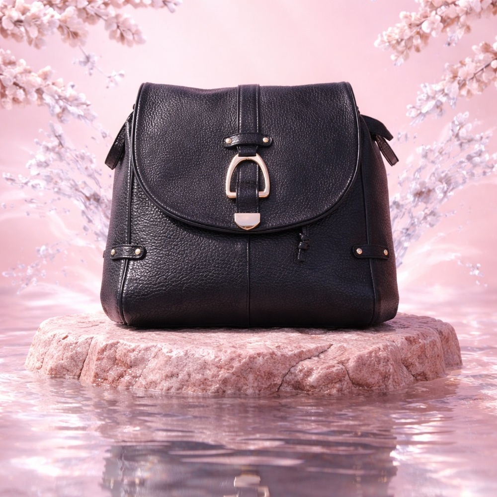 G.I.L.I. Black Leather Backpack with Gold Buckle new